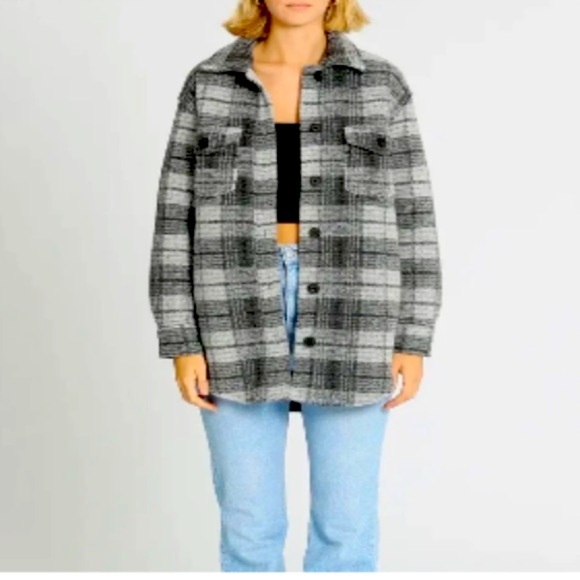 Joie grey nwt flannel Shacket plaid winter contemporary retro spring classic - Picture 1 of 4